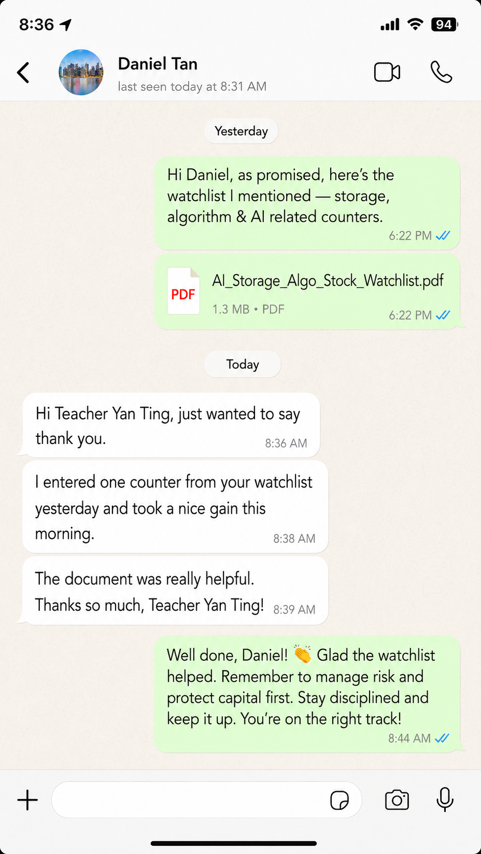 Daniel feedback screenshot