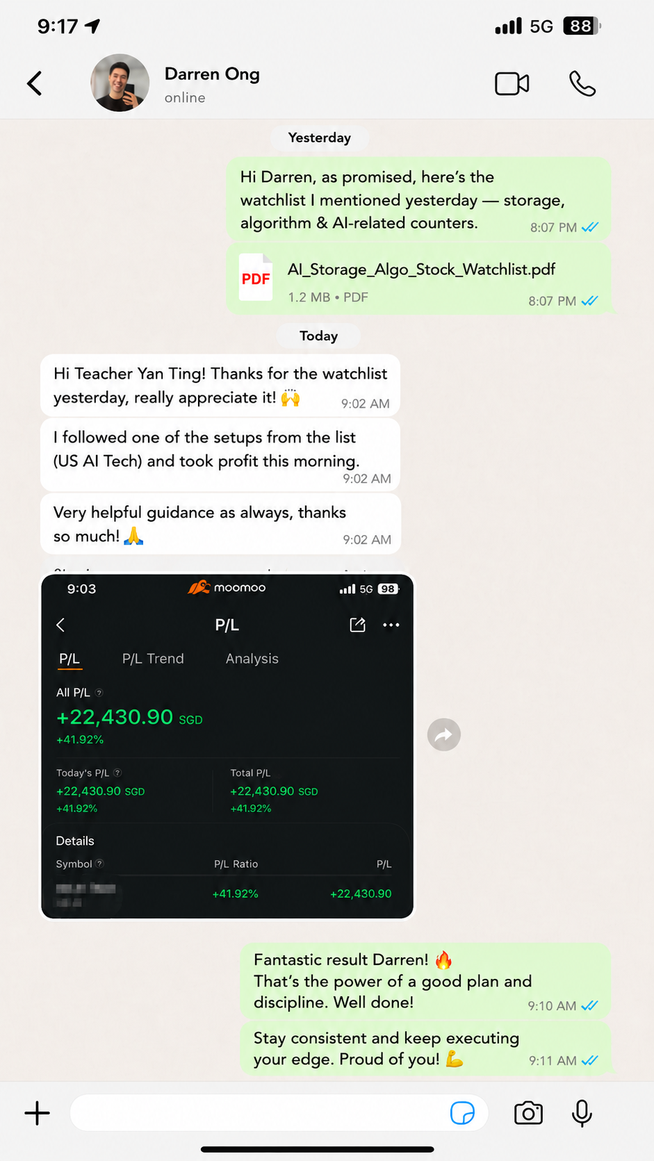 Darren feedback screenshot